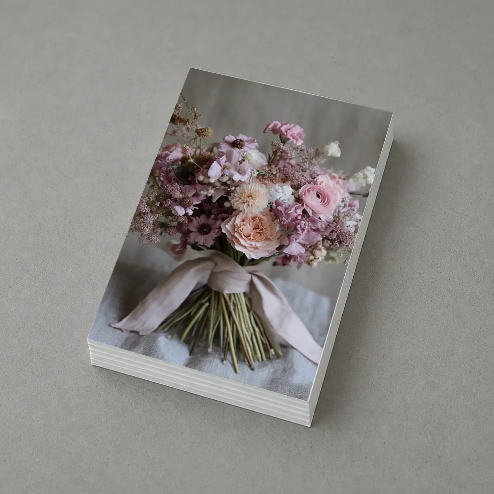 Pink Rose Ranunculus Wildflower Bouquet Ribbon – Postcards