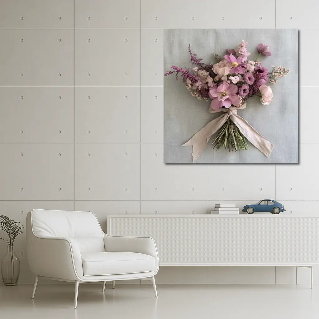 Pink Cosmos Rose Bouquet Ribbon Tied – Wall Art