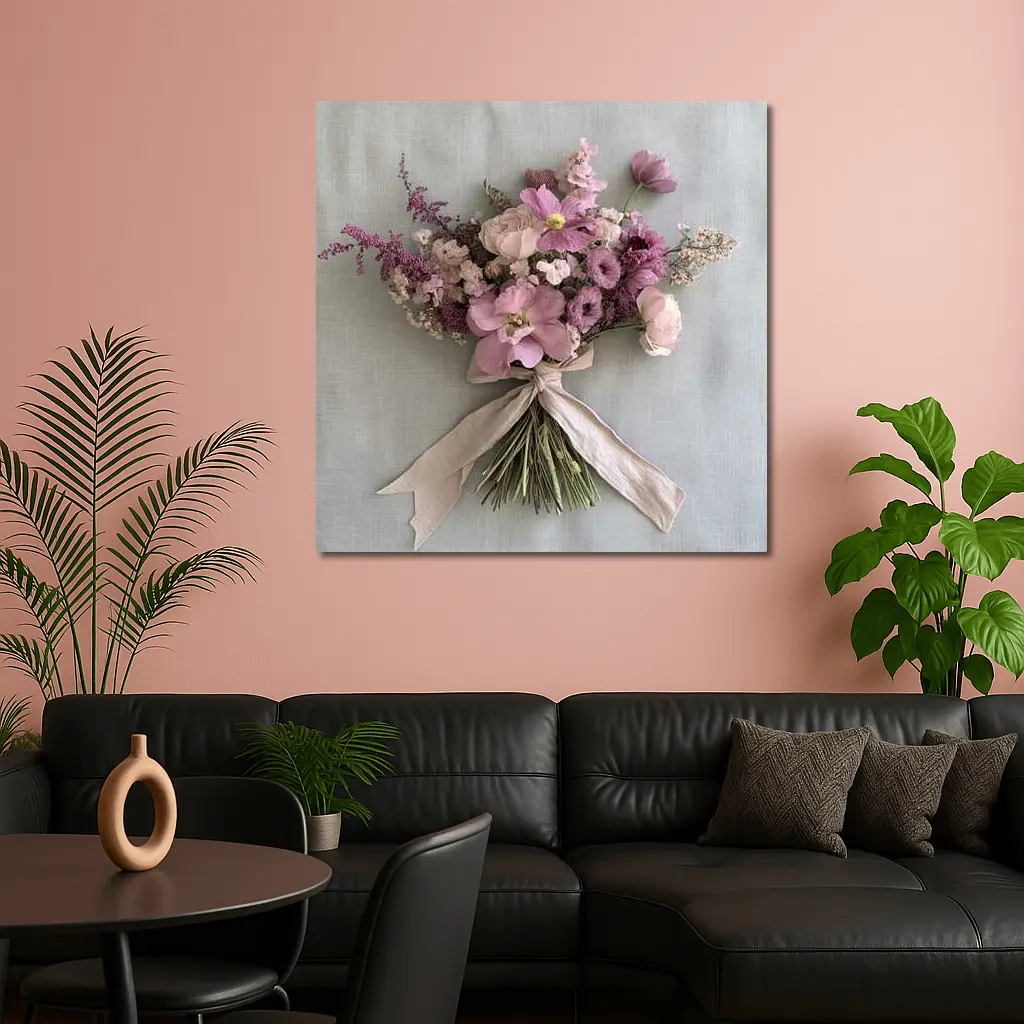 Pink Cosmos Rose Bouquet Ribbon Tied – Wall Art
