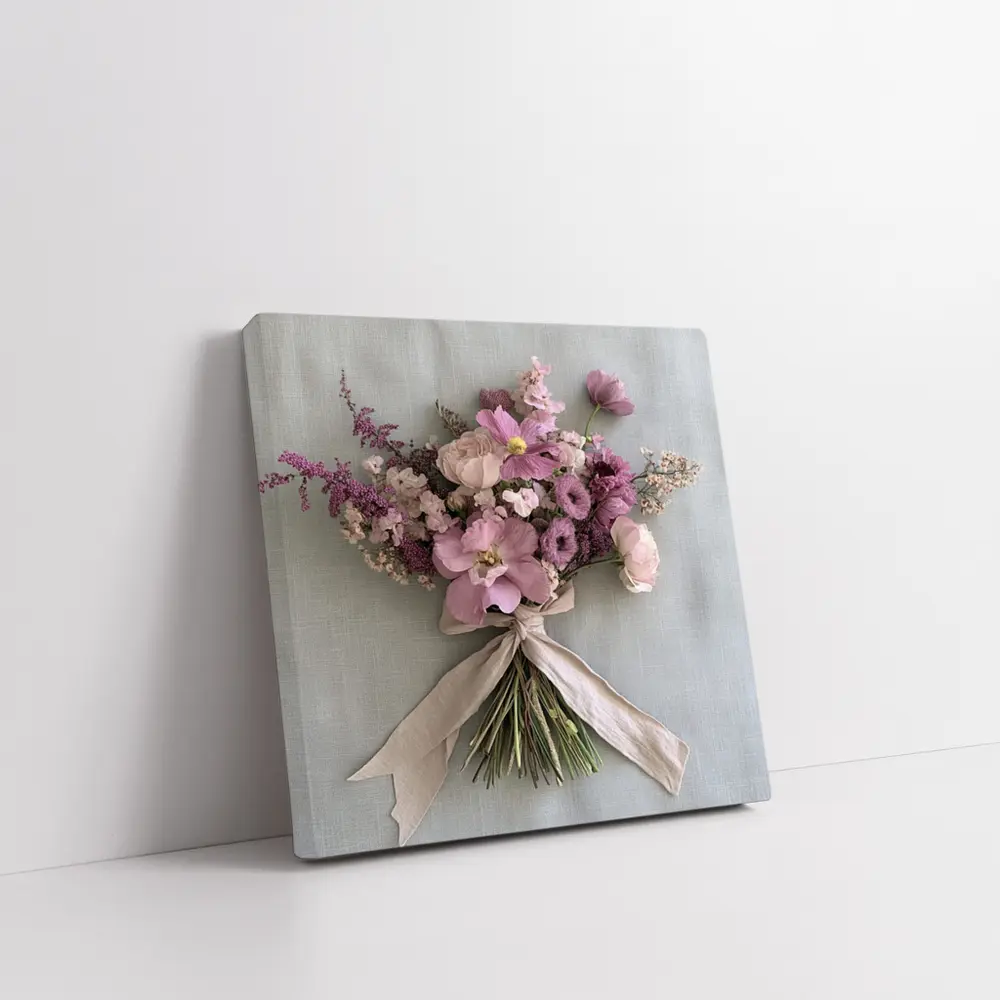 Pink Cosmos Rose Bouquet Ribbon Tied – Wall Art