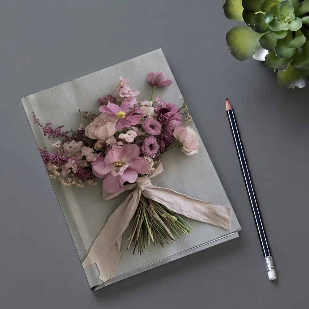 Pink Cosmos Rose Bouquet Ribbon Tied – Notebooks