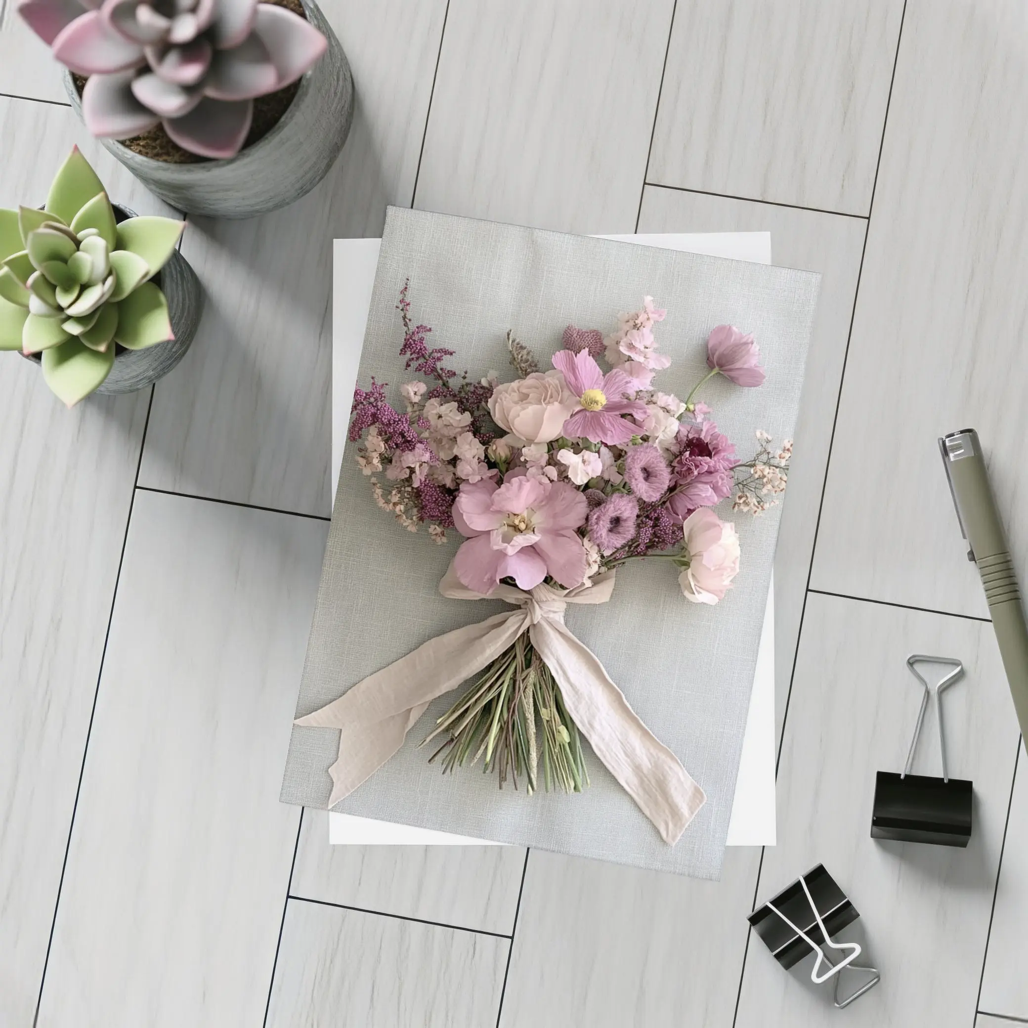 Pink Cosmos Rose Bouquet Ribbon Tied – Postcards