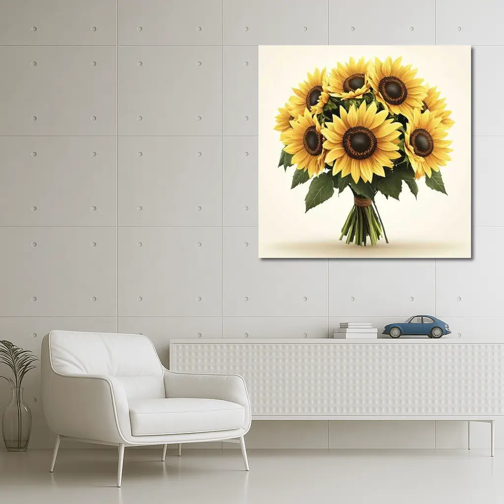Sunflower Bouquet Tied With Twine Beige – Wall Art