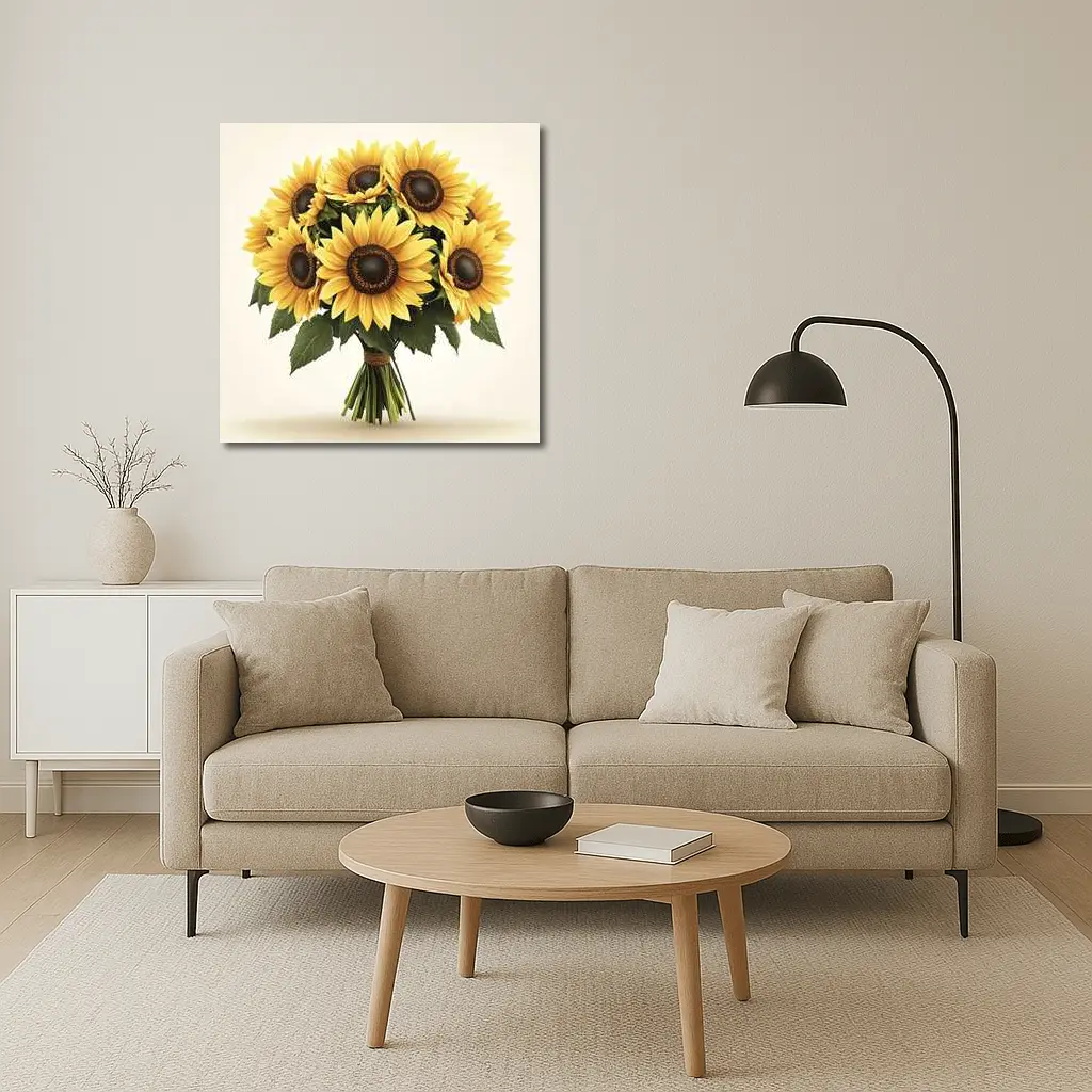 Sunflower Bouquet Tied With Twine Beige – Wall Art