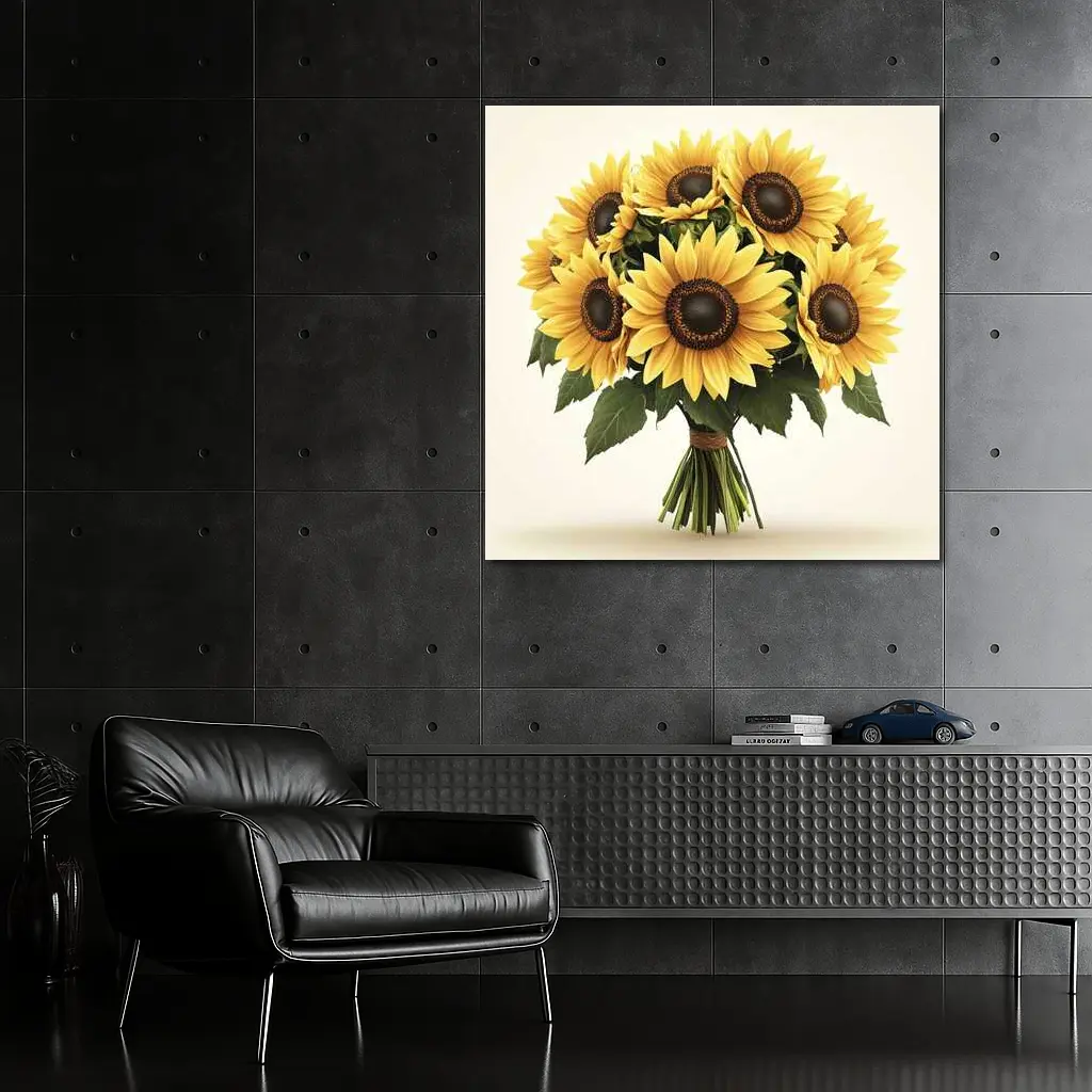 Sunflower Bouquet Tied With Twine Beige – Wall Art