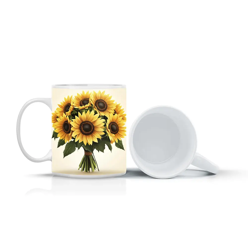Sunflower Bouquet Tied With Twine Beige – Mugs