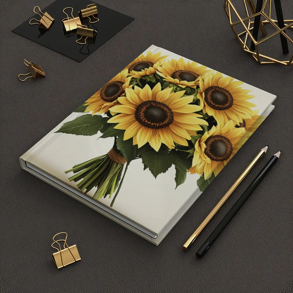 Sunflower Bouquet Tied With Twine Beige – Notebooks