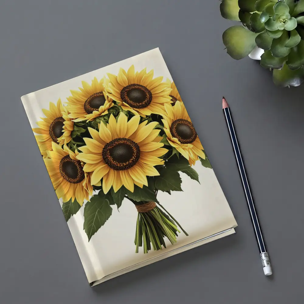 Sunflower Bouquet Tied With Twine Beige – Notebooks