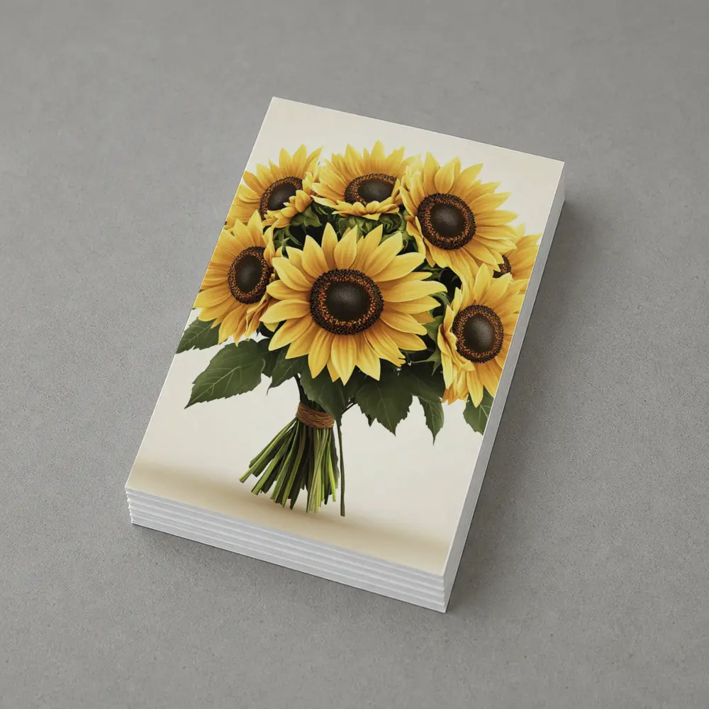 Sunflower Bouquet Tied With Twine Beige – Postcards