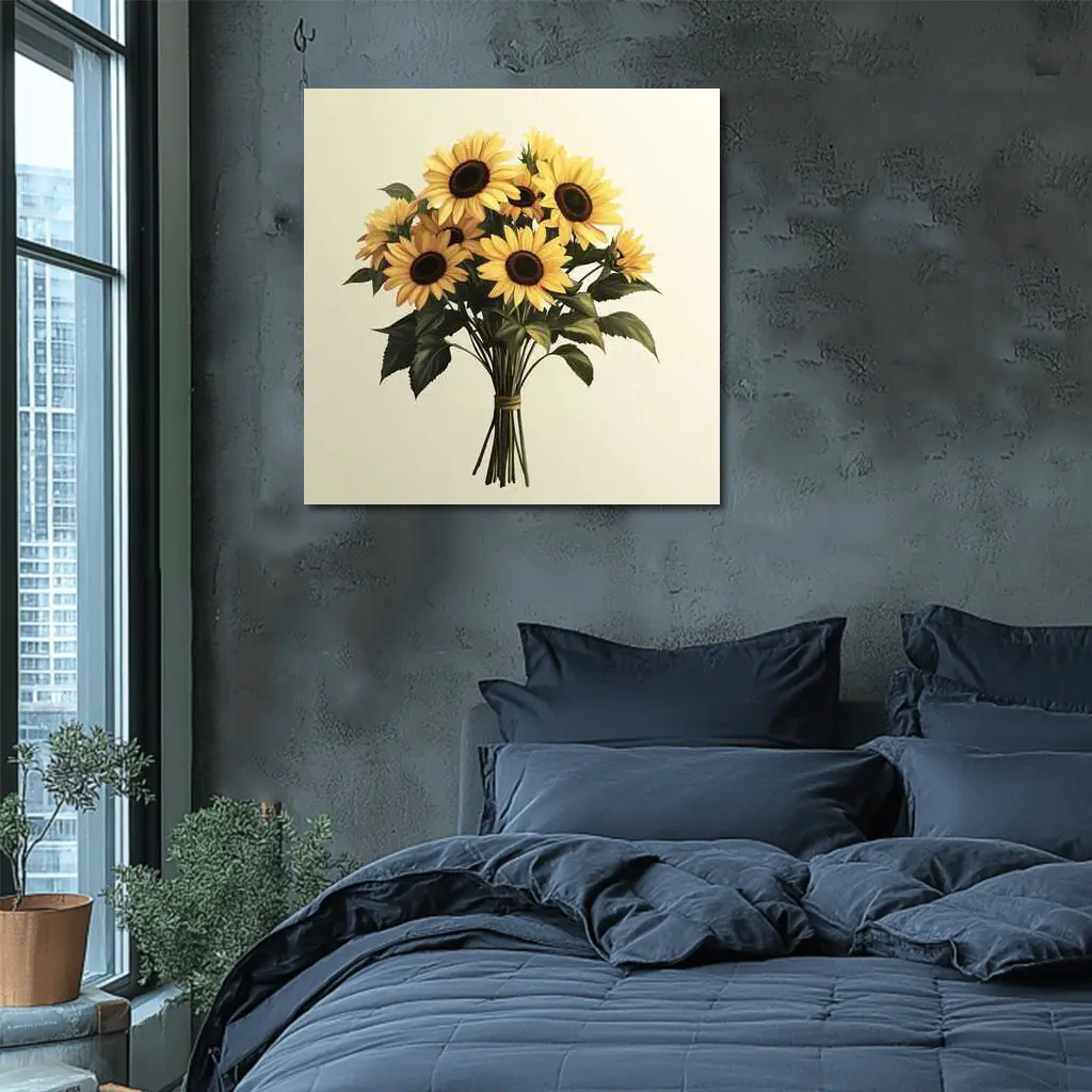 Sunflower Bouquet Tied With Twine Beige – Wall Art