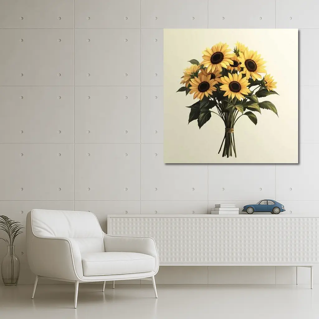 Sunflower Bouquet Tied With Twine Beige – Wall Art