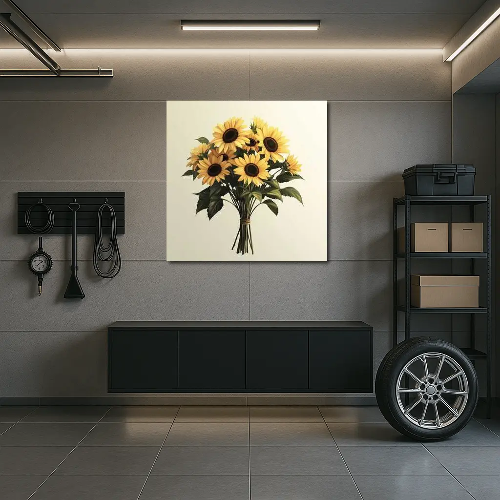 Sunflower Bouquet Tied With Twine Beige – Wall Art