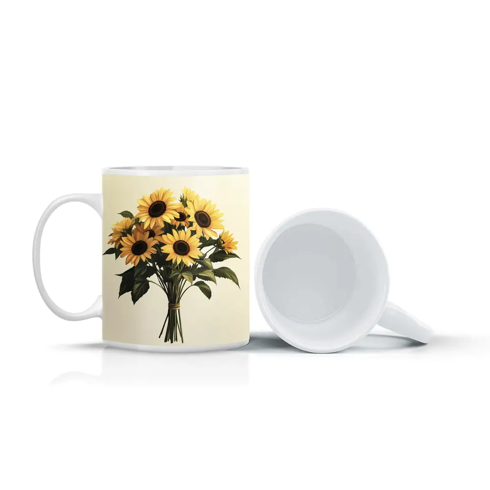 Sunflower Bouquet Tied With Twine Beige – Mugs