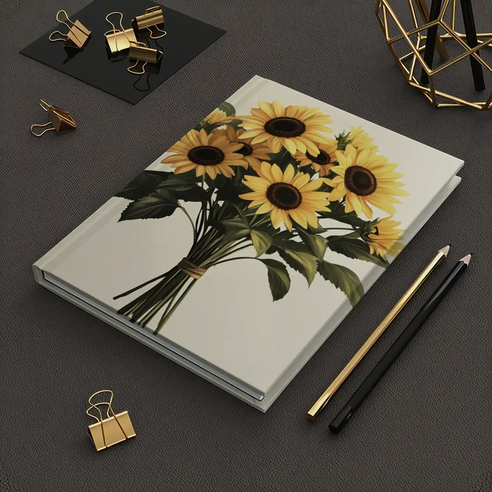 Sunflower Bouquet Tied With Twine Beige – Notebooks