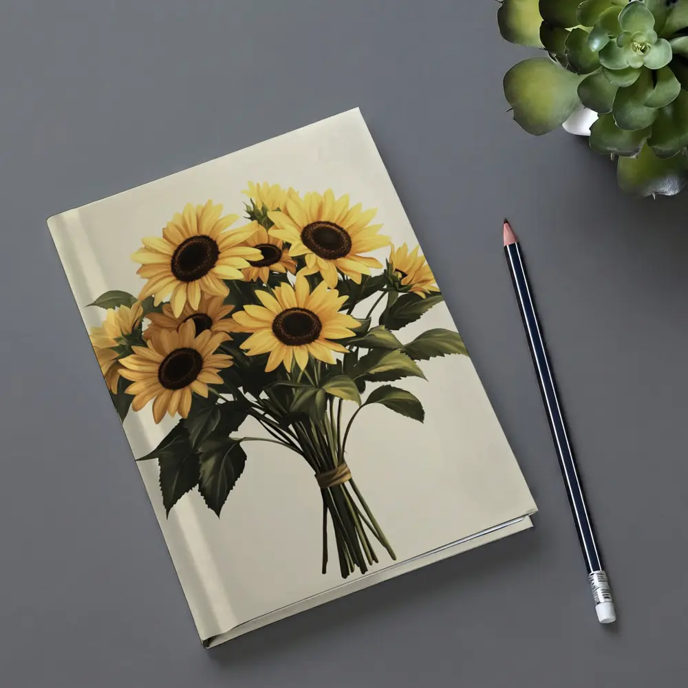 Sunflower Bouquet Tied With Twine Beige – Notebooks