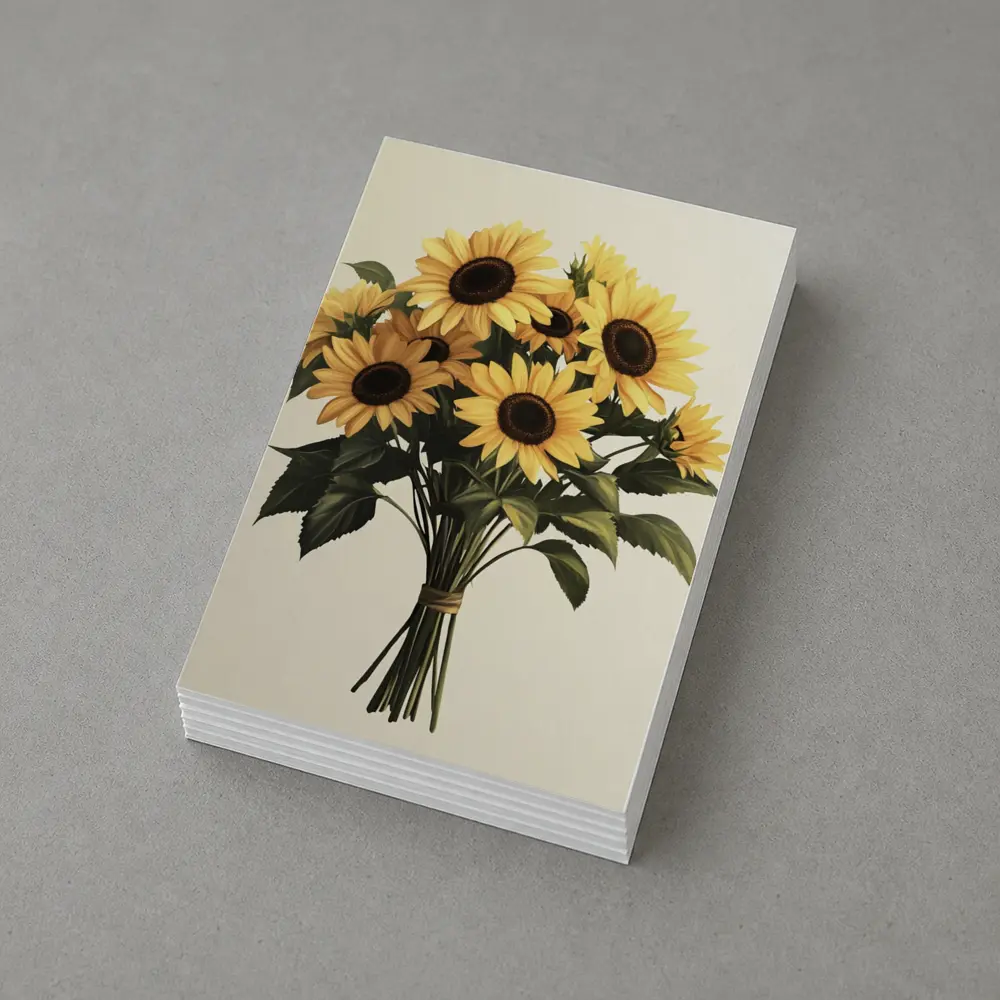 Sunflower Bouquet Tied With Twine Beige – Postcards