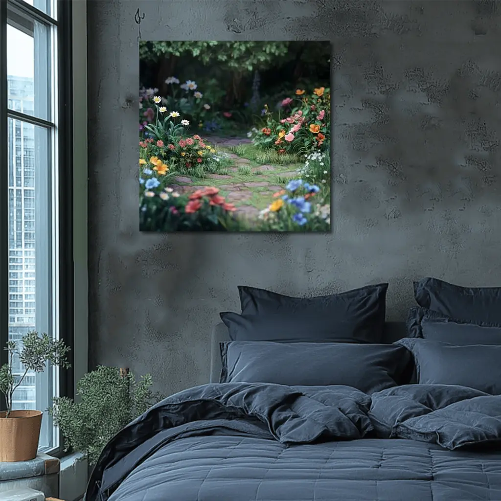 Garden Path Lined With Mixed Wildflowers – Wall Art