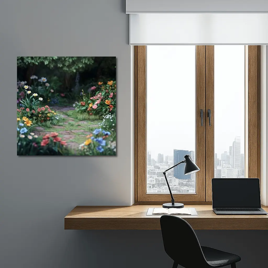Garden Path Lined With Mixed Wildflowers – Wall Art