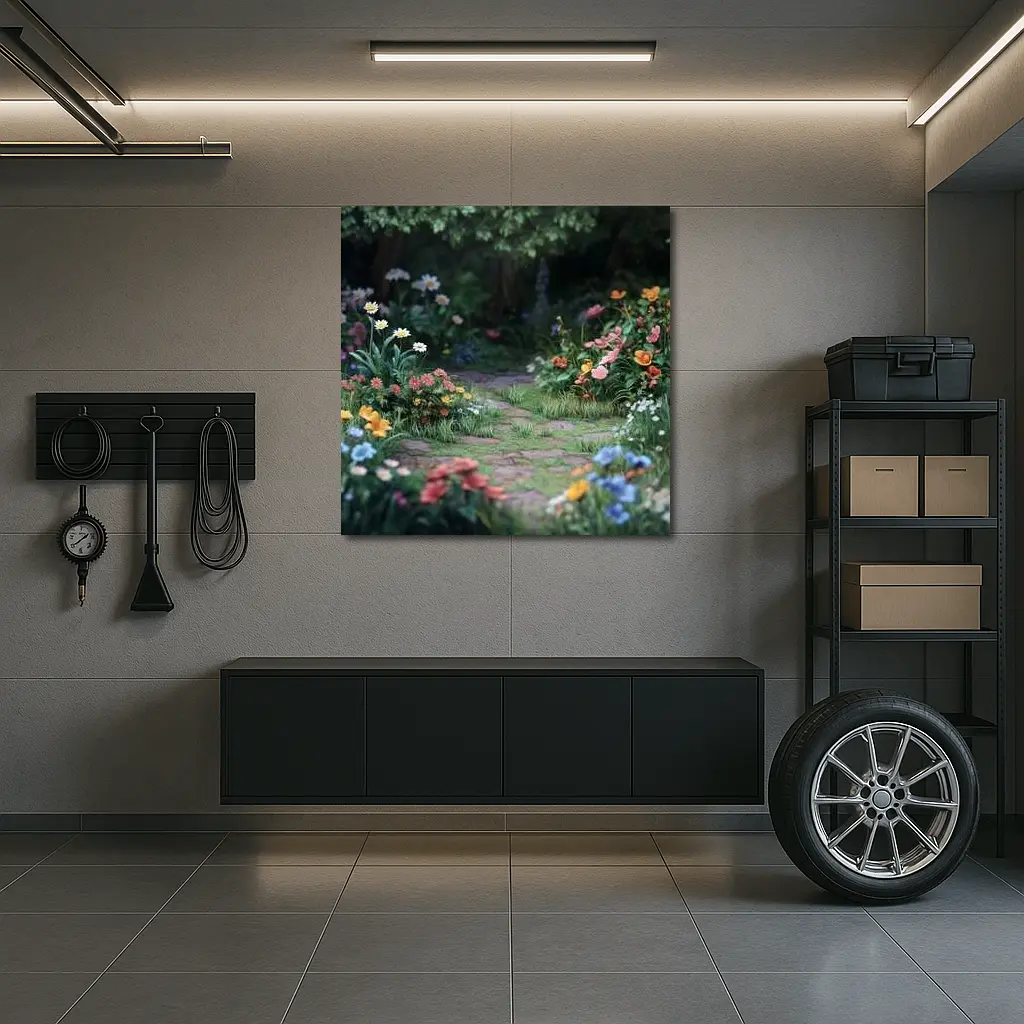 Garden Path Lined With Mixed Wildflowers – Wall Art