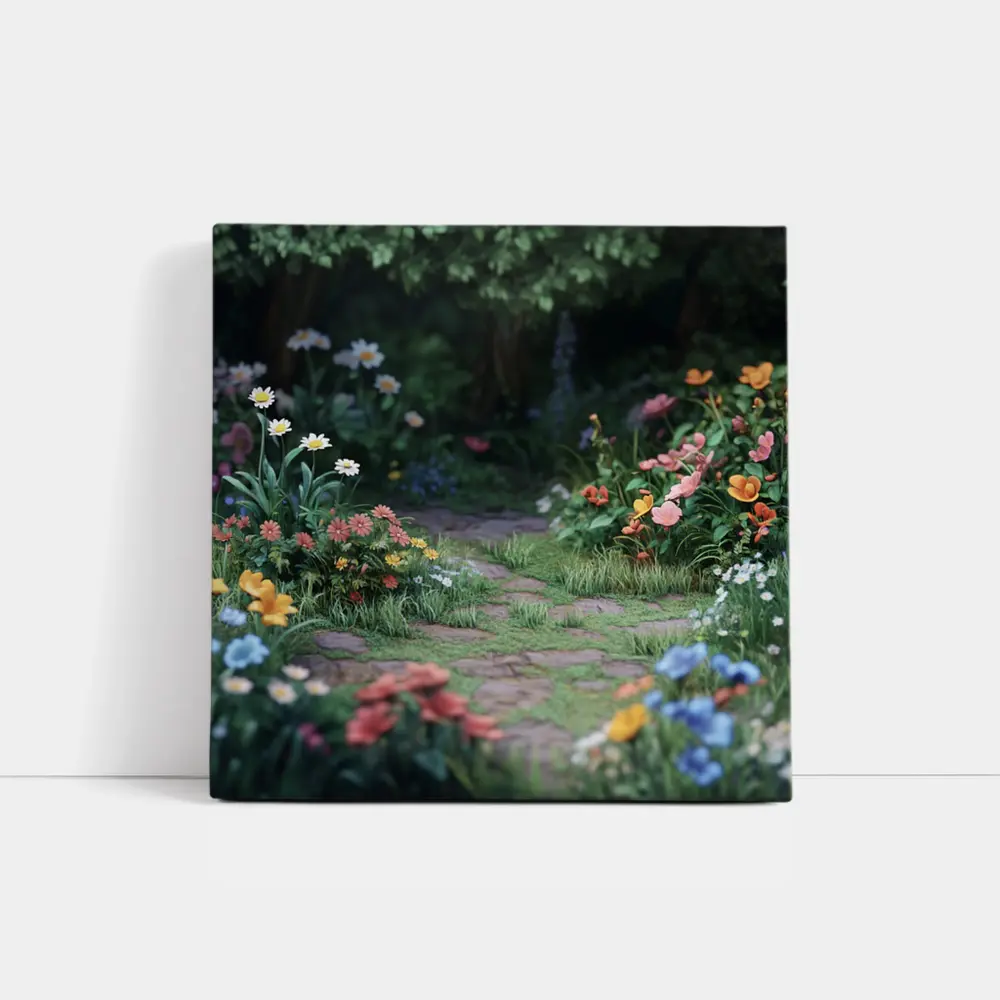 Garden Path Lined With Mixed Wildflowers – Wall Art