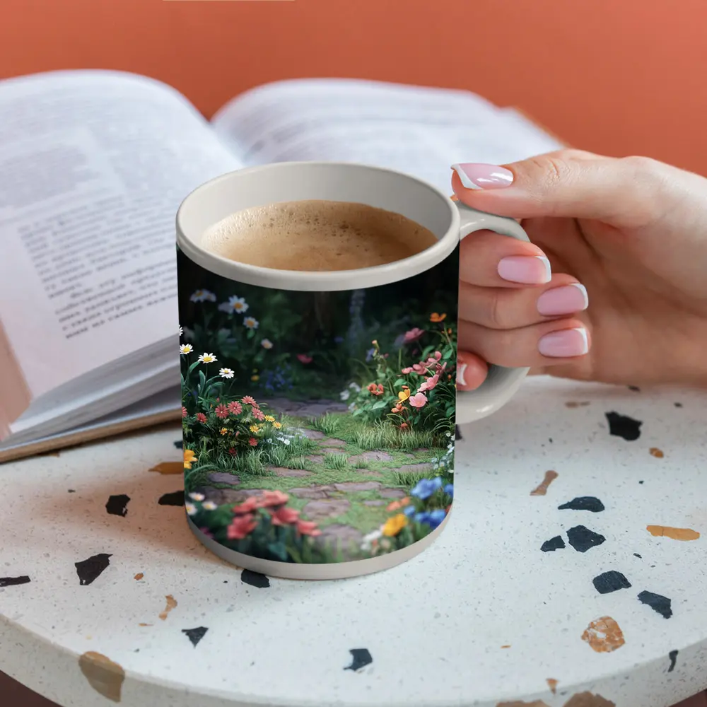 Garden Path Lined With Mixed Wildflowers – Mugs