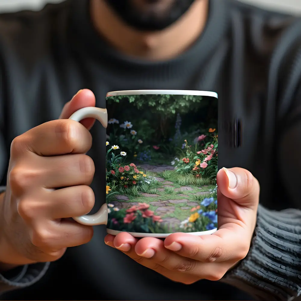 Garden Path Lined With Mixed Wildflowers – Mugs