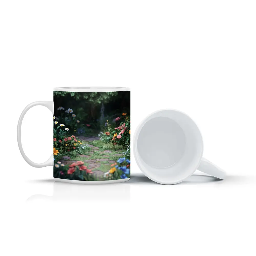 Garden Path Lined With Mixed Wildflowers – Mugs