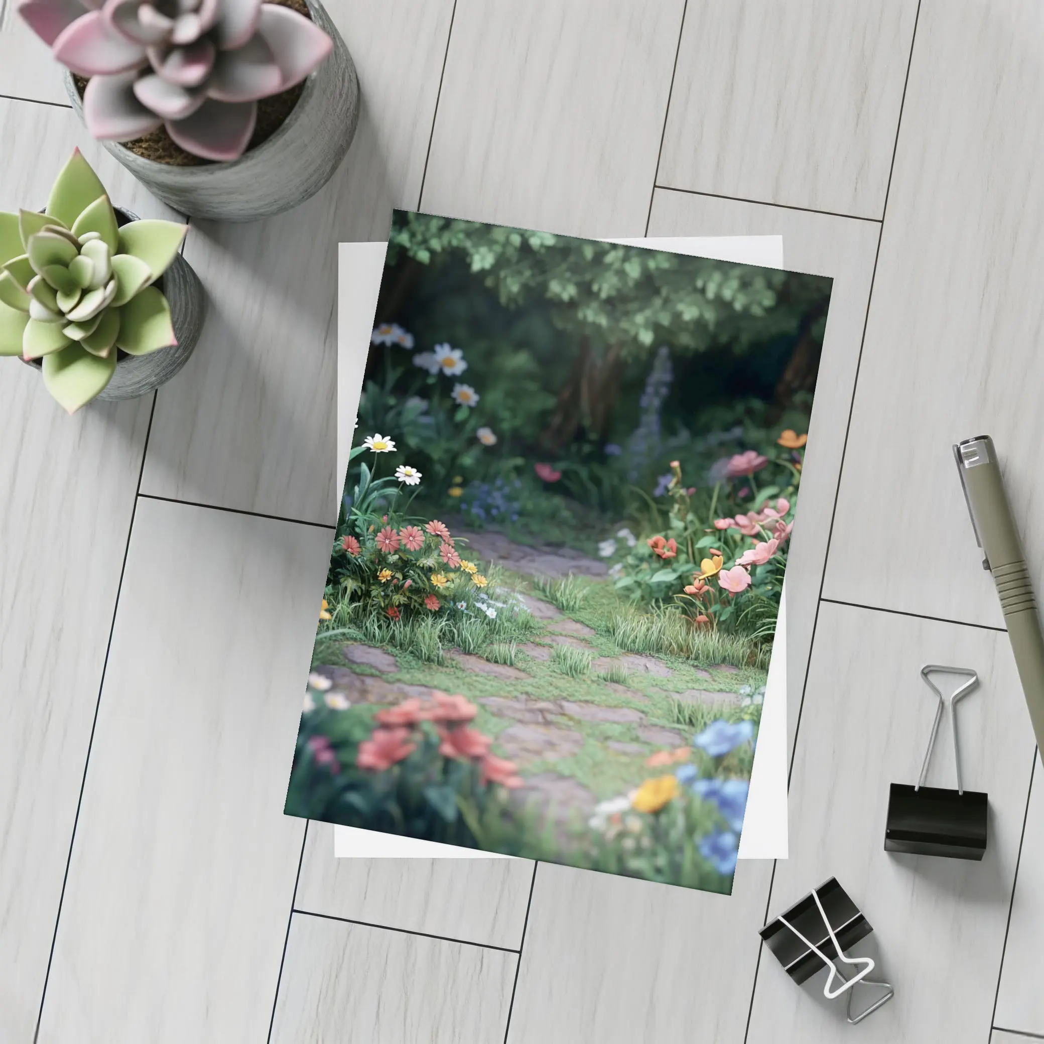 Garden Path Lined With Mixed Wildflowers – Postcards