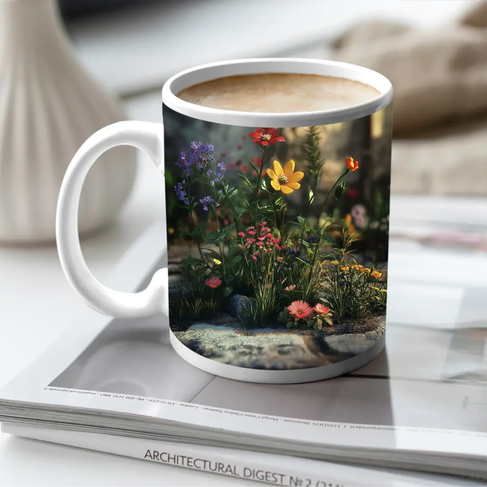 Wildflowers Growing Through Stone Pavement – Mugs