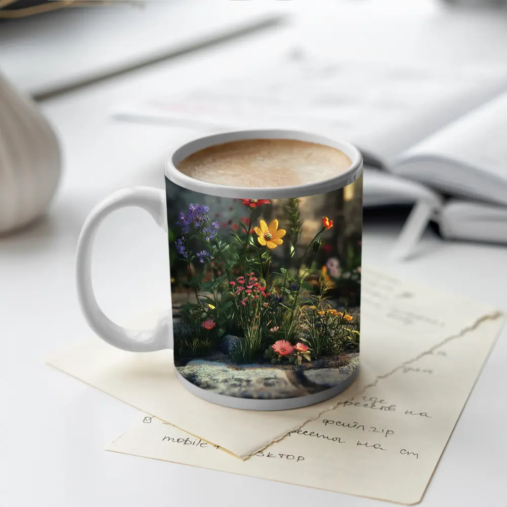 Wildflowers Growing Through Stone Pavement – Mugs