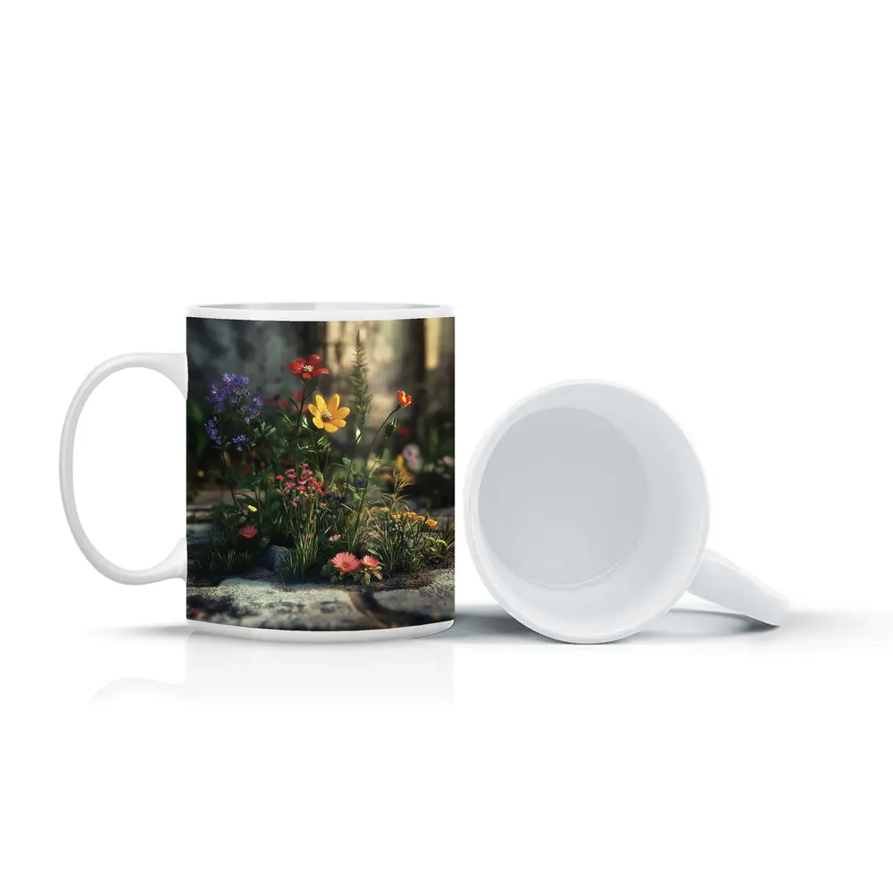 Wildflowers Growing Through Stone Pavement – Mugs