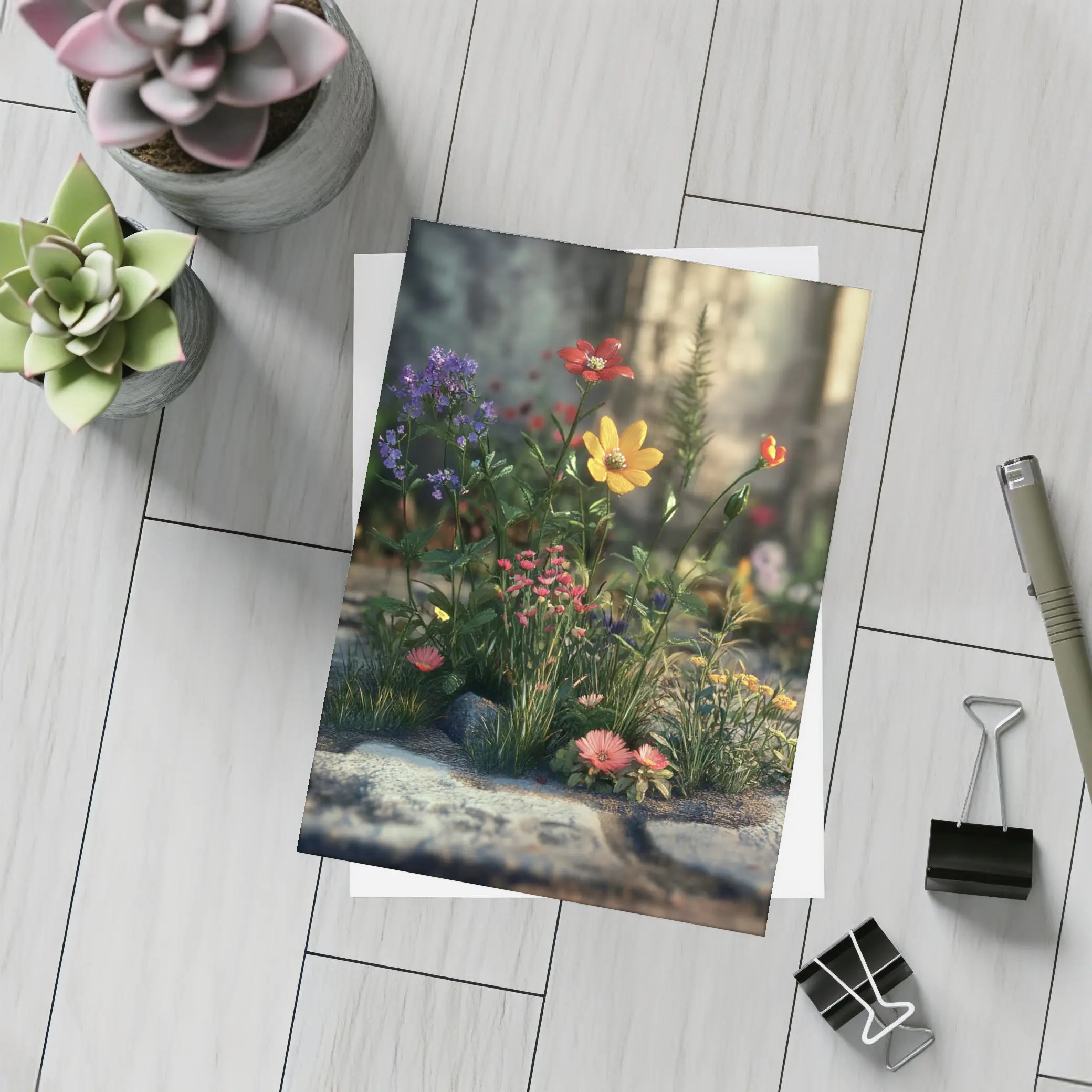 Wildflowers Growing Through Stone Pavement – Postcards
