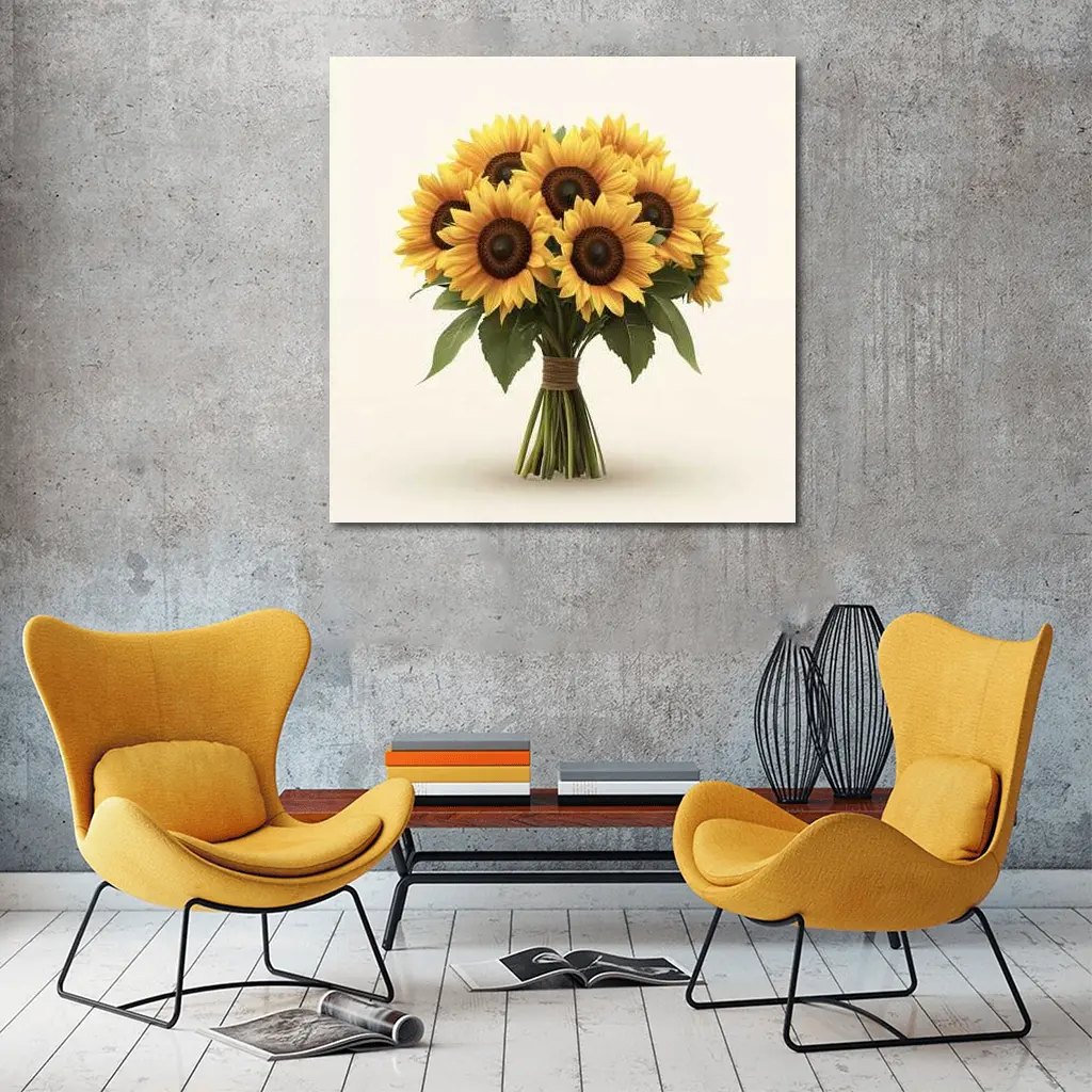Sunflower Bouquet Tied With Twine Beige – Wall Art
