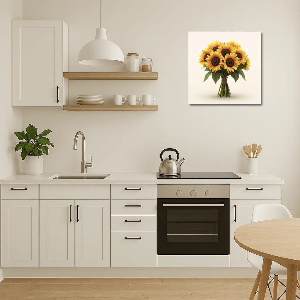 Sunflower Bouquet Tied With Twine Beige – Wall Art