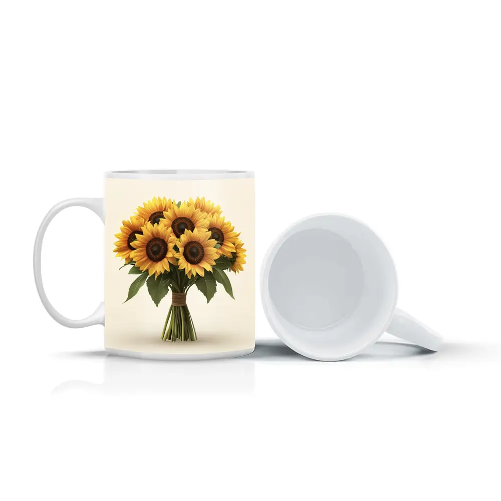 Sunflower Bouquet Tied With Twine Beige – Mugs