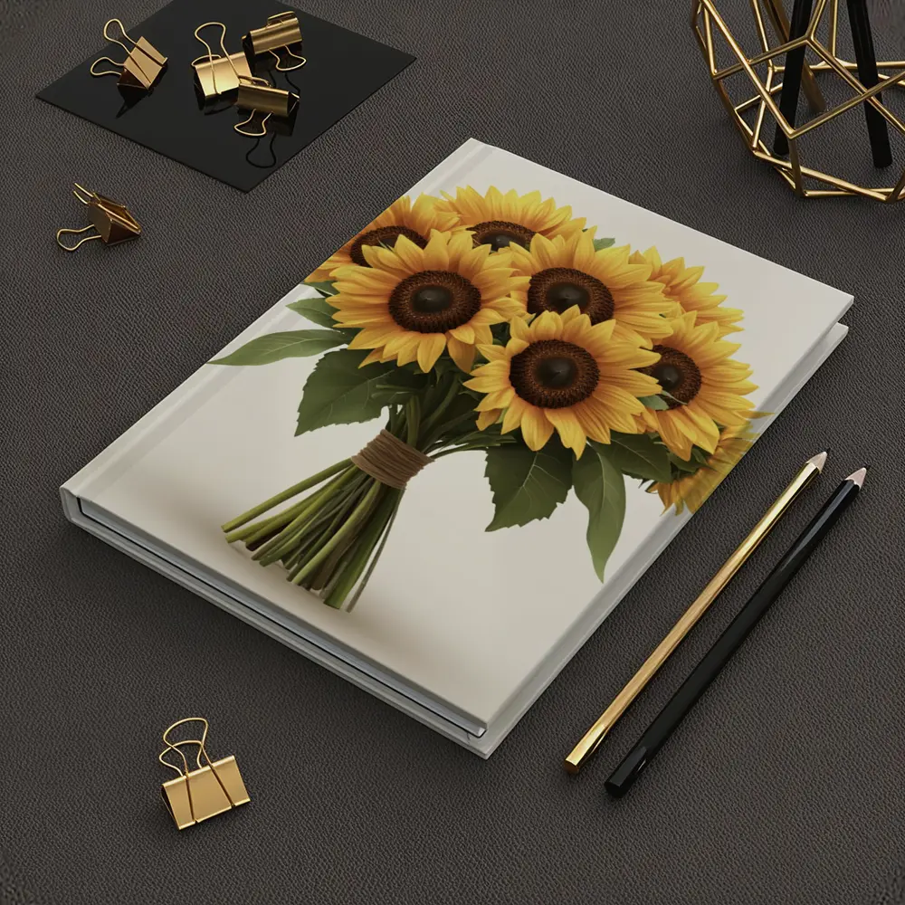 Sunflower Bouquet Tied With Twine Beige – Notebooks