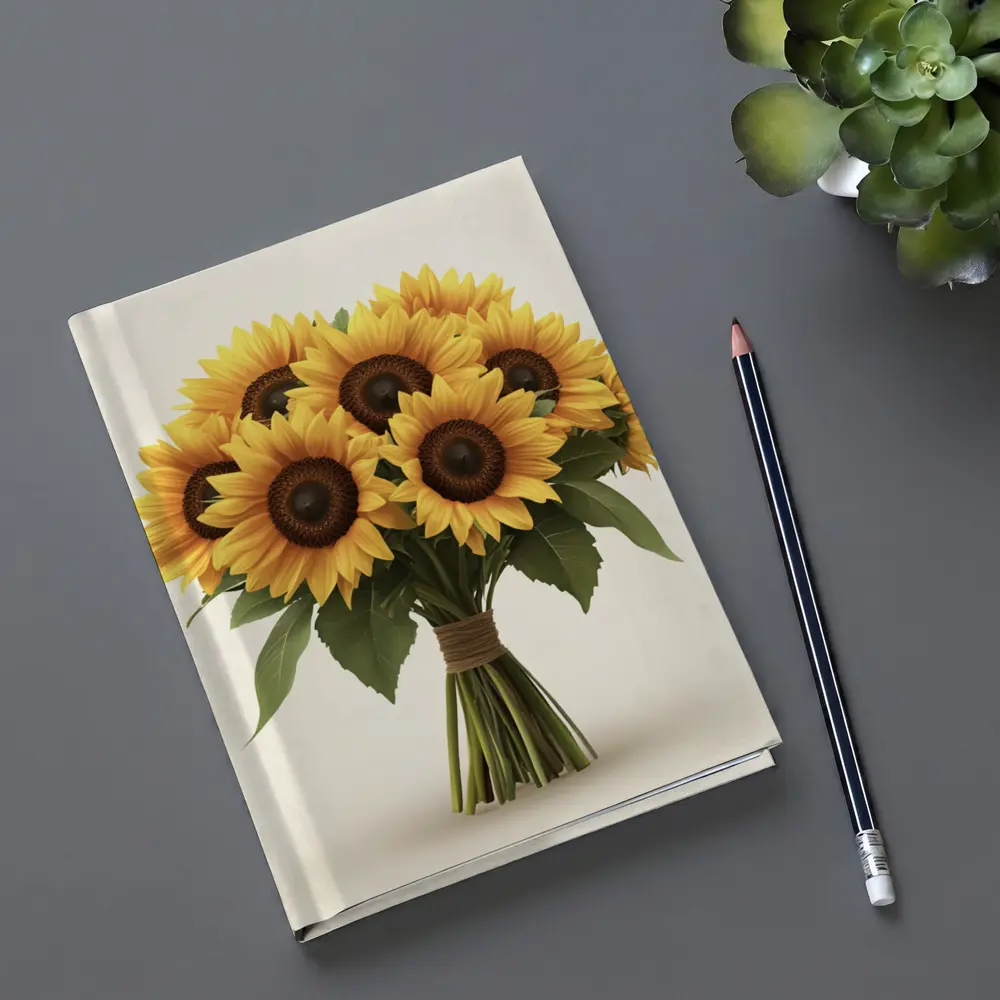 Sunflower Bouquet Tied With Twine Beige – Notebooks