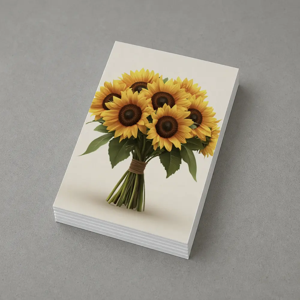 Sunflower Bouquet Tied With Twine Beige – Postcards