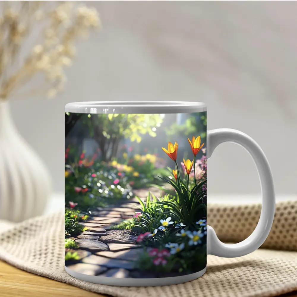 Sunny Garden Path Tulips Daisies Spring – Mugs