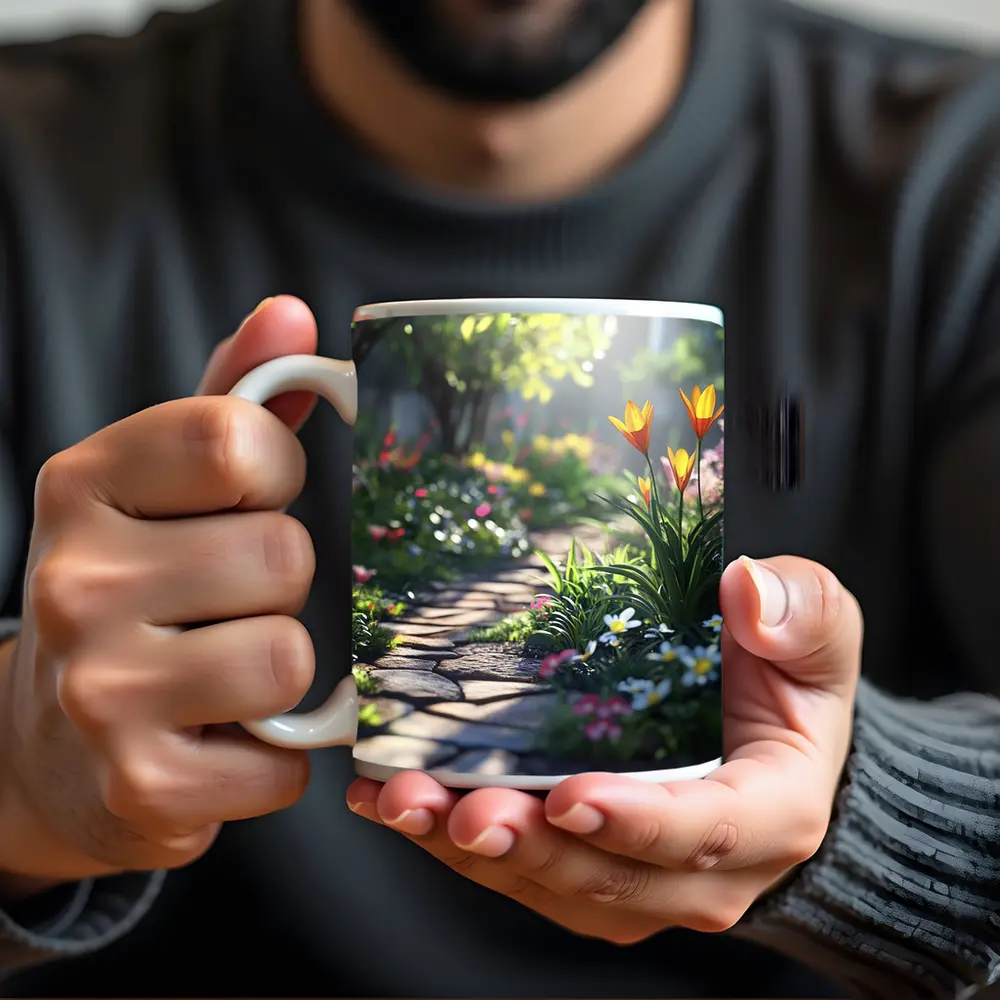 Sunny Garden Path Tulips Daisies Spring – Mugs