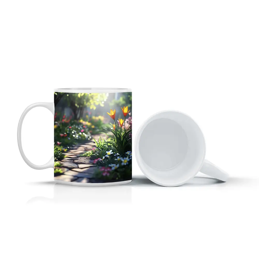Sunny Garden Path Tulips Daisies Spring – Mugs