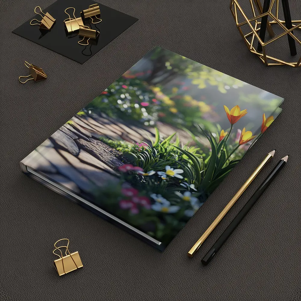 Sunny Garden Path Tulips Daisies Spring – Notebooks