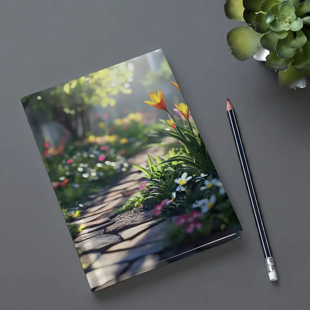 Sunny Garden Path Tulips Daisies Spring – Notebooks