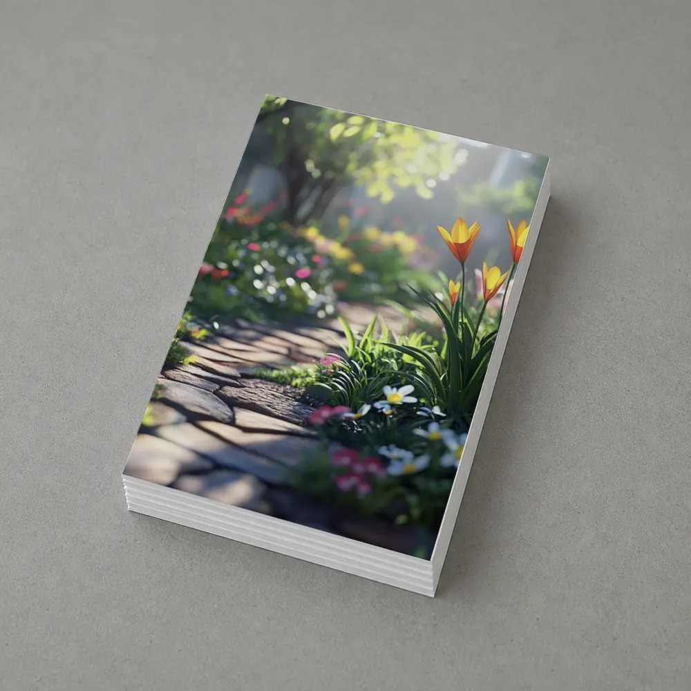 Sunny Garden Path Tulips Daisies Spring – Postcards