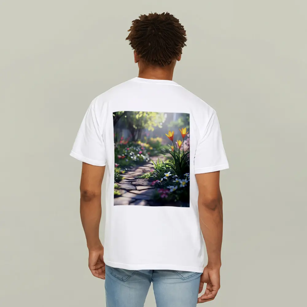 Sunny Garden Path Tulips Daisies Spring – T-Shirts
