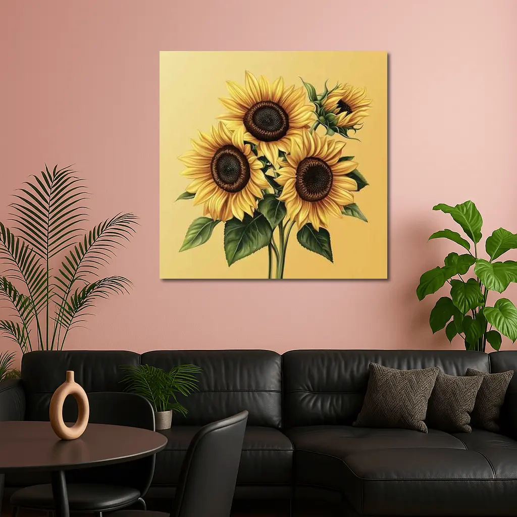 Sunflower Bouquet Illustration Yellow Warm Background – Wall Art
