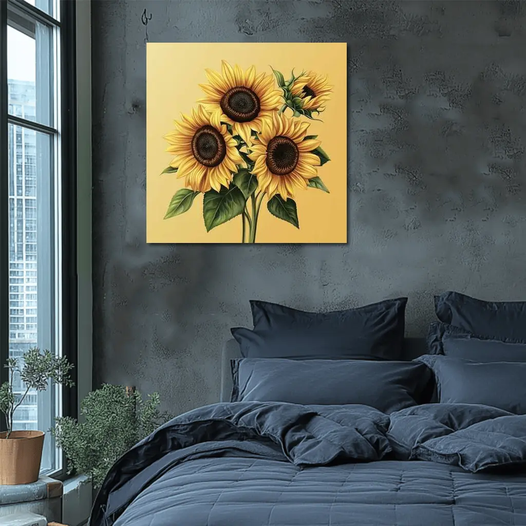Sunflower Bouquet Illustration Yellow Warm Background – Wall Art