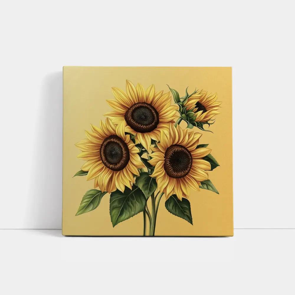 Sunflower Bouquet Illustration Yellow Warm Background – Wall Art