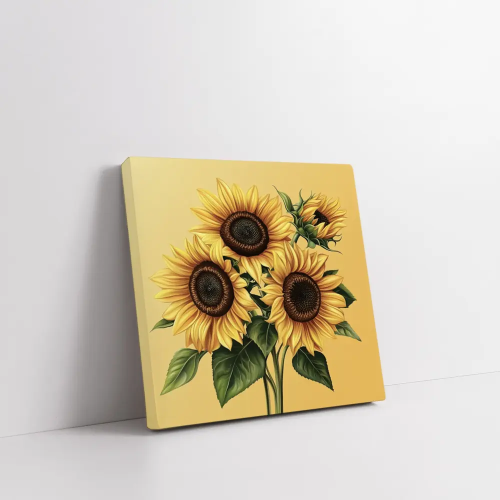 Sunflower Bouquet Illustration Yellow Warm Background – Wall Art
