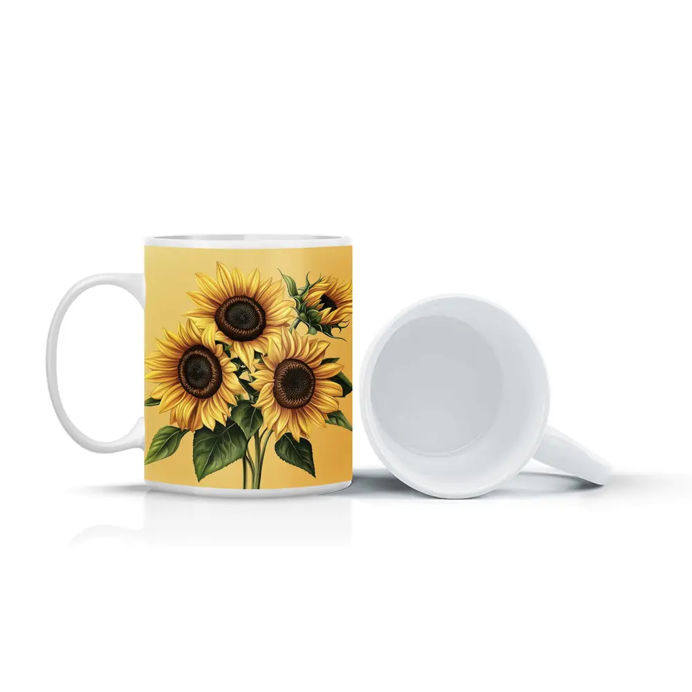 Sunflower Bouquet Illustration Yellow Warm Background – Mugs